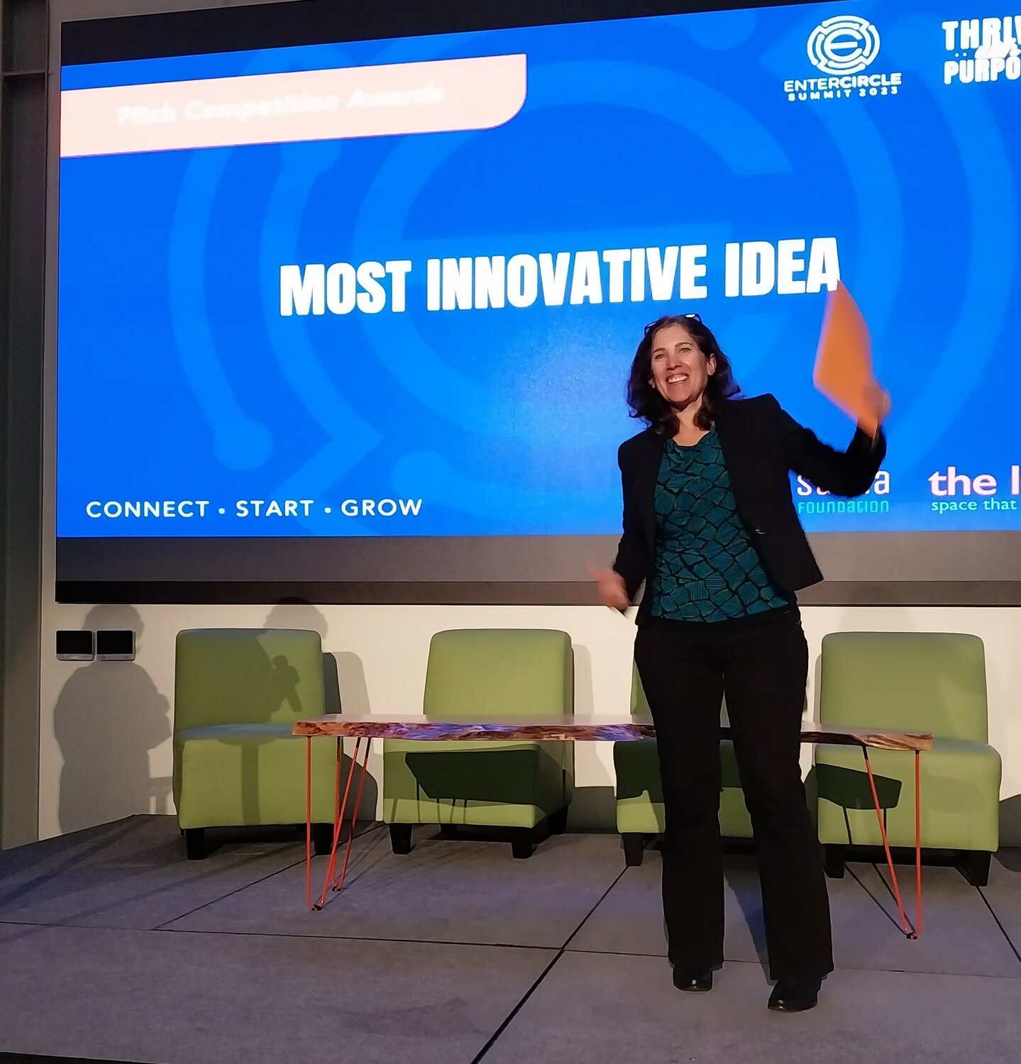 Debbie Kantor, CEO of Hero Medical Technologies, received the award for Most Innovative Idea during the EnterCircle pitch competition.